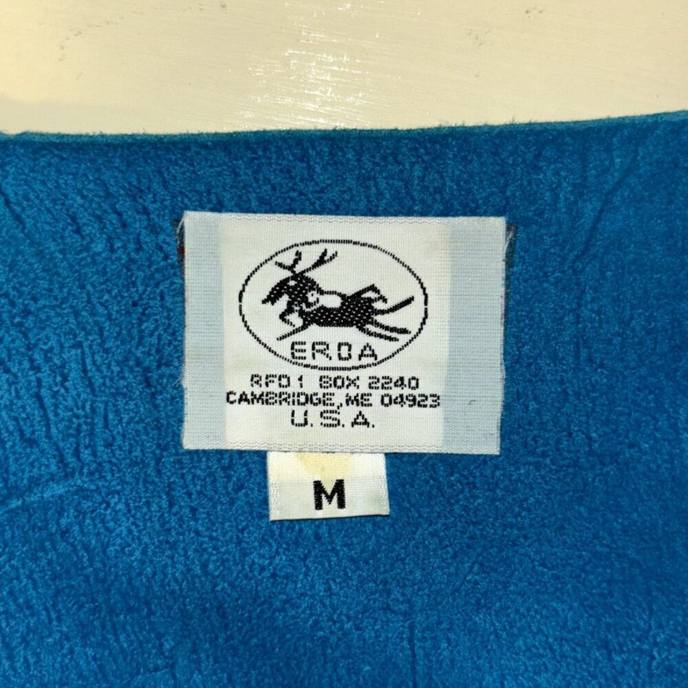80s ERDA Deerskin Suede Crop Top Blue Size Medium Vintage Babydoll Boho Hippie - Picture 4 of 6